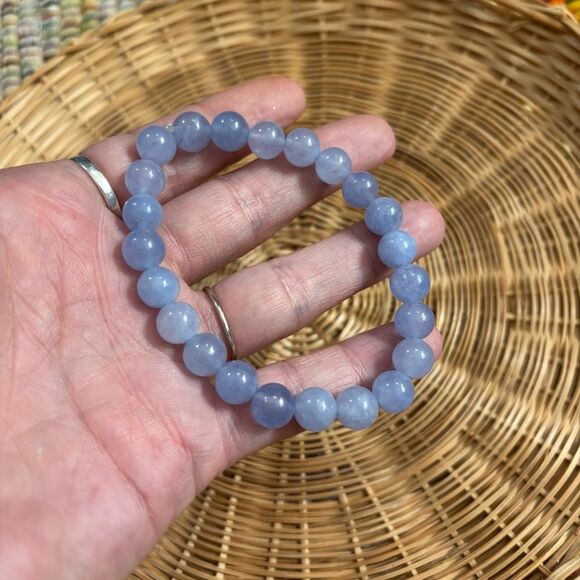 AQUAMARINE 7” Elegant Blue Beaded Bracelet March birthstone crystal energy - Picture 2 of 4